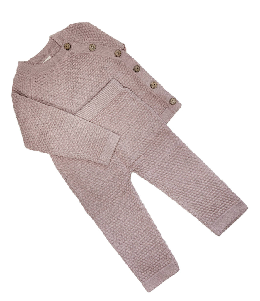 Mali Wear - Noah Cotton Knit 2pc Shirt and pants Baby Outfit Set: Mauve / 0-3m