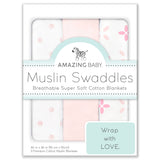 SwaddleDesigns - Muslin Swaddle Blankets (Set of 3), Pink Springfield