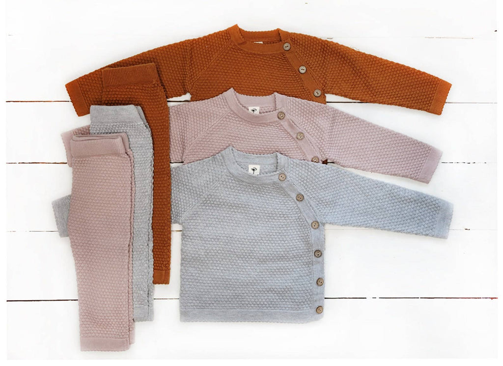 Mali Wear - Noah Cotton Knit 2pc Shirt and pants Baby Outfit Set: Mauve / 0-3m