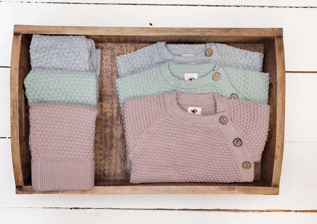 Mali Wear - Noah Cotton Knit 2pc Shirt and pants Baby Outfit Set: Mauve / 0-3m