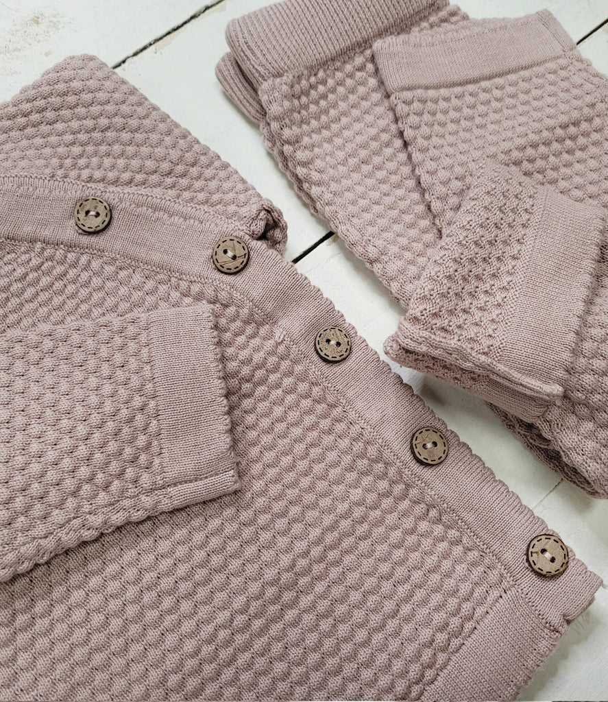 Mali Wear - Noah Cotton Knit 2pc Shirt and pants Baby Outfit Set: Mauve / 0-3m
