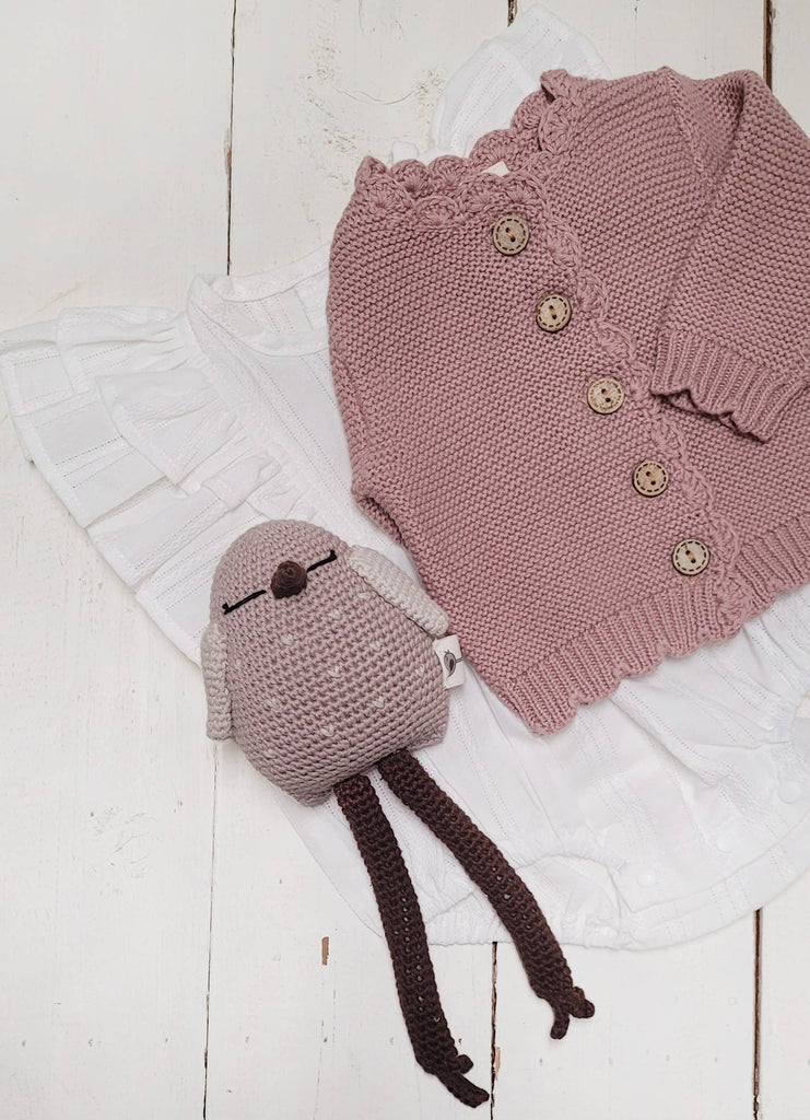 Mali Wear - Baby Girl Sweater Cardigan Cotton Knit Dressy top SOPHIA: 0-3m / Sophia Dusty Pink