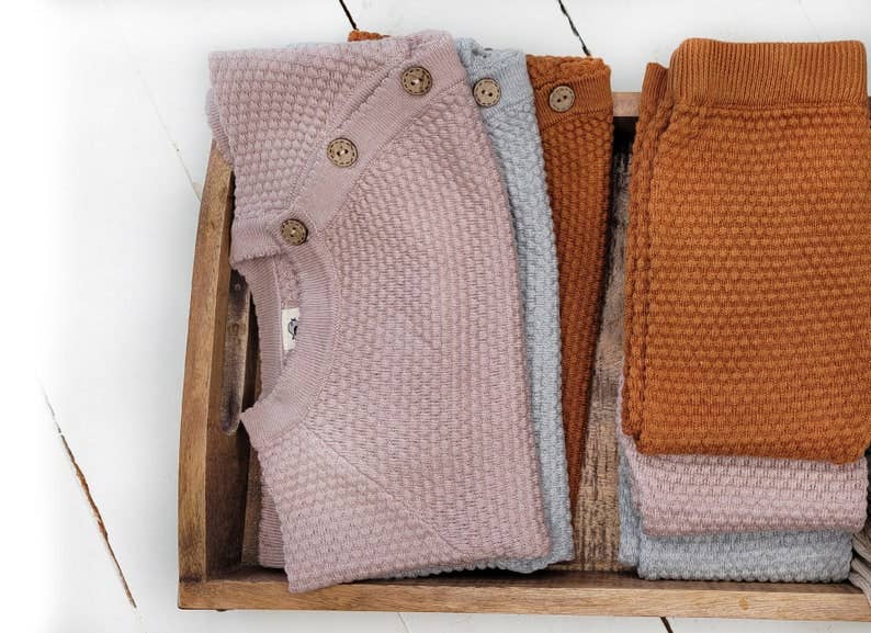 Mali Wear - Noah Cotton Knit 2pc Shirt and pants Baby Outfit Set: Mauve / 0-3m