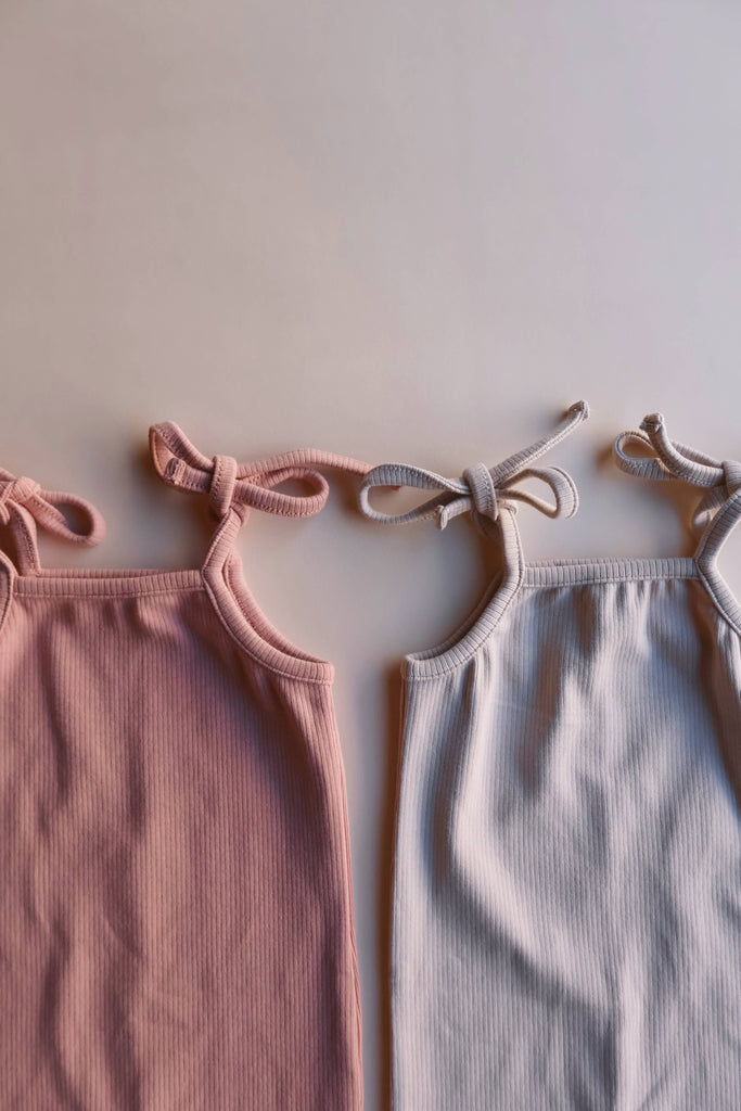 Axel & Rose - Tie Sleeve Ribbed Jumpsuit: Soft Pink