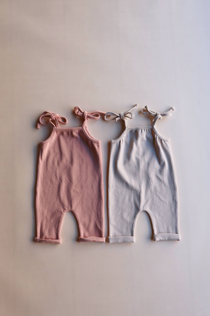 Axel & Rose - Tie Sleeve Ribbed Jumpsuit: Soft Pink