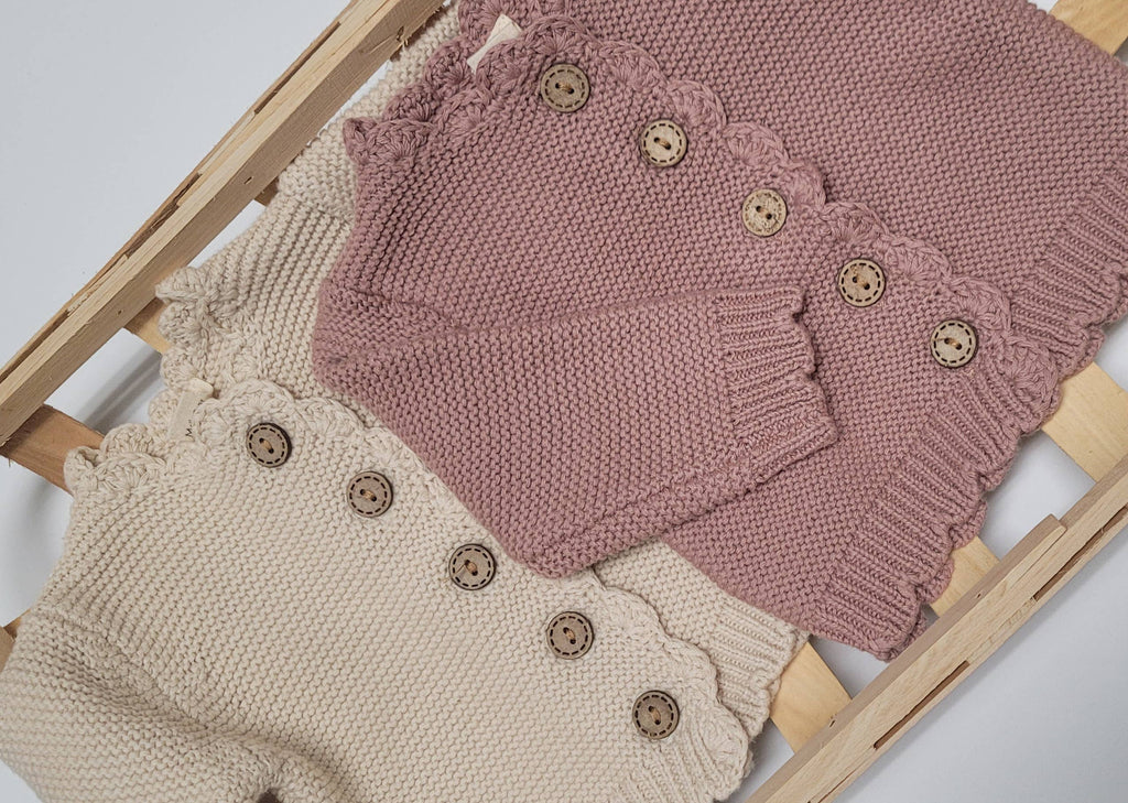 Mali Wear - Baby Girl Sweater Cardigan Cotton Knit Dressy top SOPHIA: 0-3m / Sophia Dusty Pink