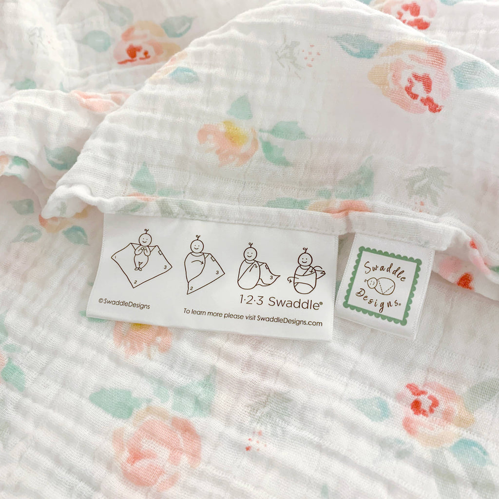 SwaddleDesigns - Peachy Pink Watercolor Floral Muslin Swaddle Blanket