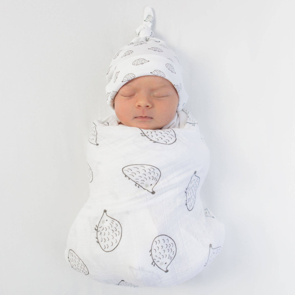 SwaddleDesigns - Hedgehog Soft Black Muslin Swaddle Blanket, Premium Cotton