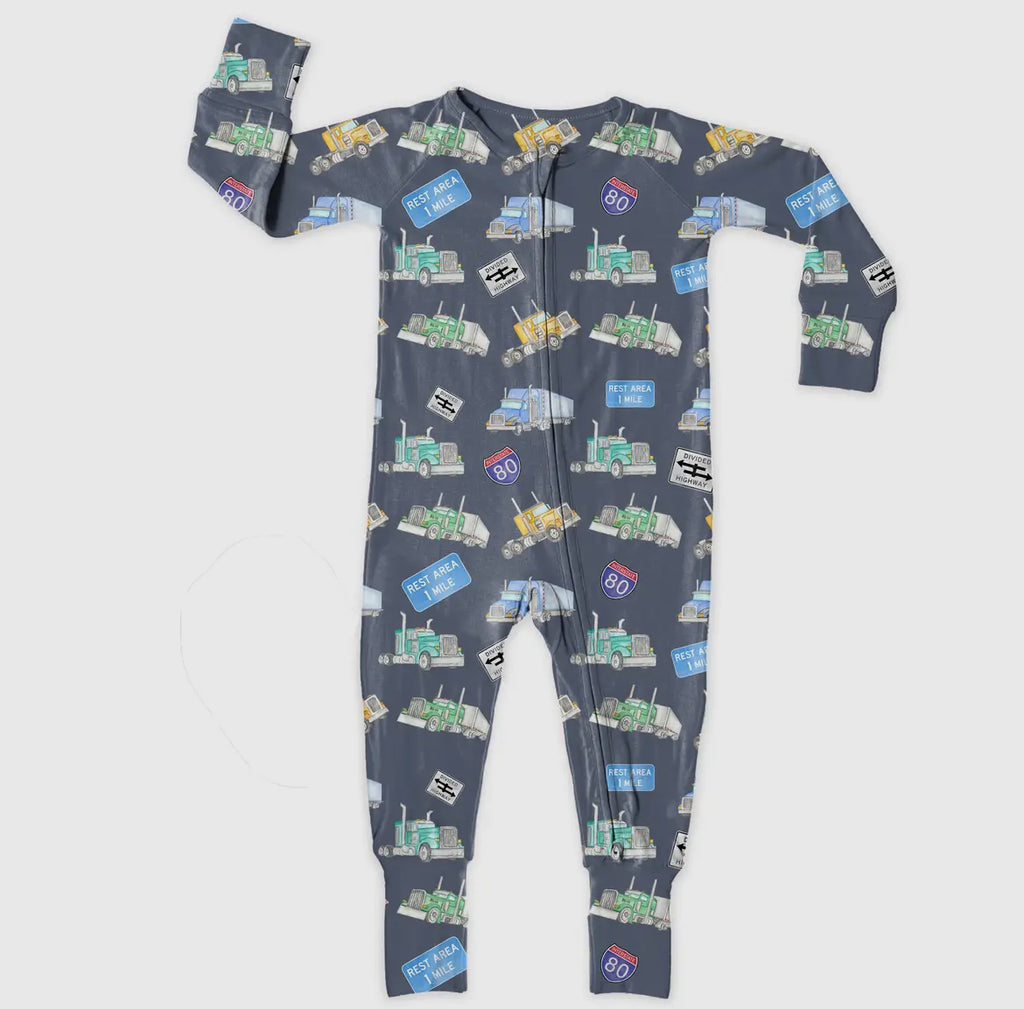 Miller & Co. - Bamboo Zipper Footie Semi Trucks