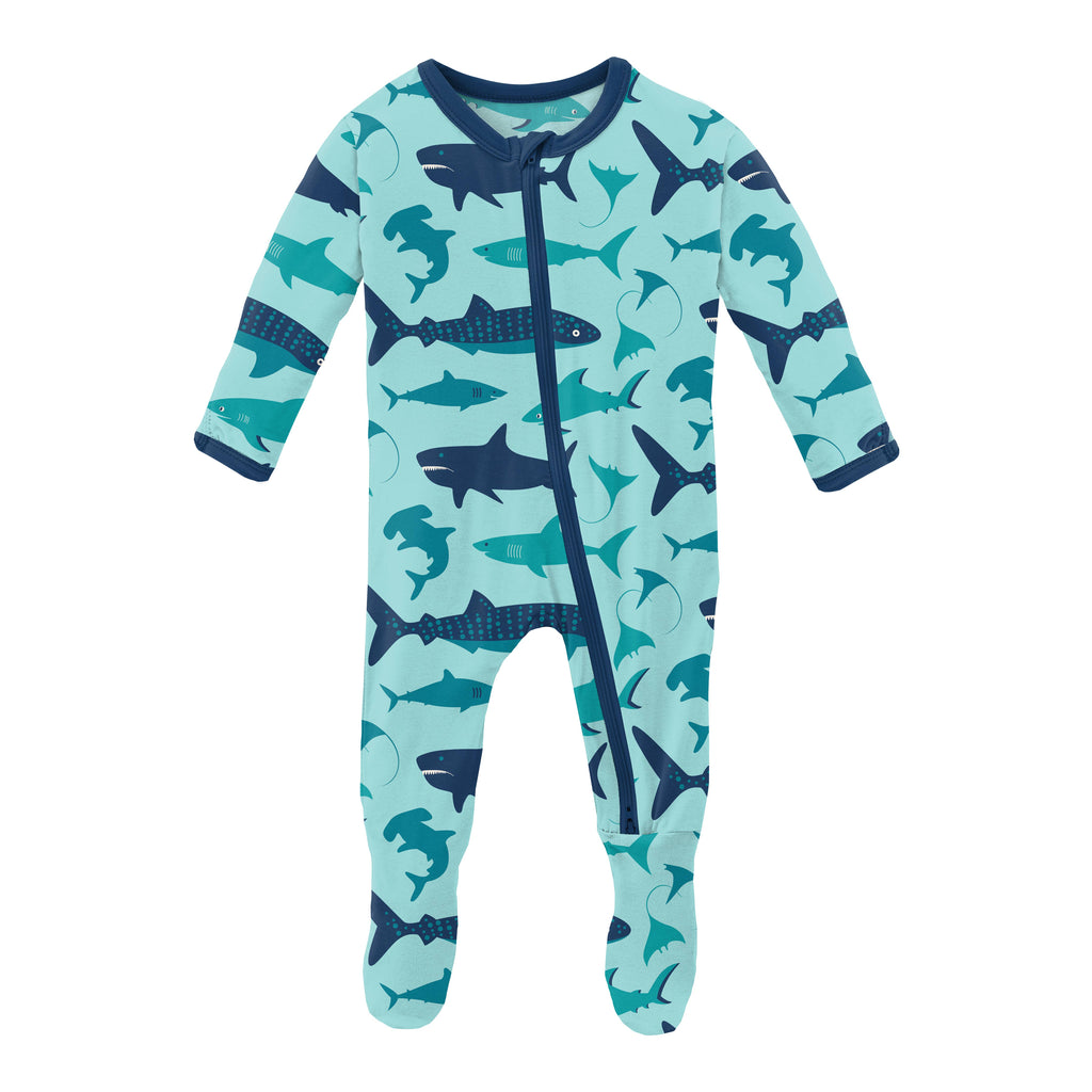 KicKee Pants - Bamboo Sleeper Footie (2-way Zipper) - Shark Week: Newborn