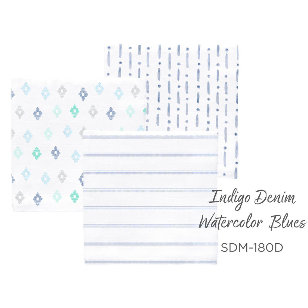 SwaddleDesigns - Muslin Swaddle Blankets (Set of 3), Indigo Denim