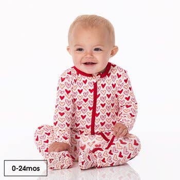 KicKee Pants - Bamboo Viscose Footie (2-Way Zipper) - Natural Heart Doodles: 0-3
