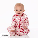 KicKee Pants - Bamboo Viscose Footie (2-Way Zipper) - Natural Heart Doodles: 0-3
