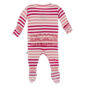 Classic Ruffle Footie with Zipper Forest Fruit Stripe