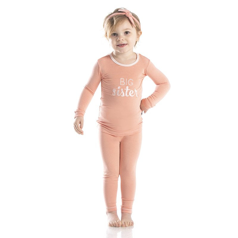Holiday Long Sleeve Appliqué Pajama Set in Blush Big Sister