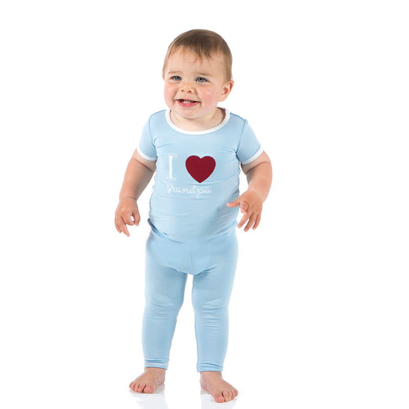 I <3 Grandpa Short Sleeve Appliqué Pajama Set in Pond