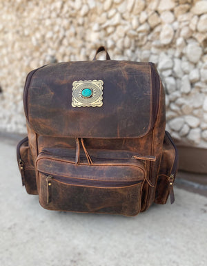 Western Linens - Rustic Leather Conchos Backpack - Diaper Bag