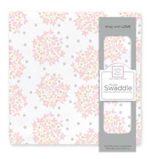SwaddleDesigns - Pink Heavenly Floral Muslin Swaddle Blanket, Premium Cotton