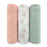 SwaddleDesigns - Muslin Swaddles (Set of 3), Peachy Pink Watercolor Floral