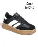 Kids Lace up Sneaker Shoes BLACK WHITE
