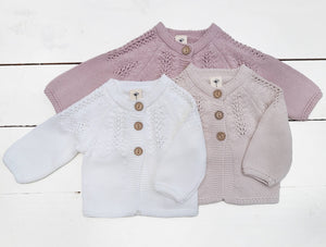 Mali Wear - Baby Girl Knit Sweater Cardigan Top buttoned dressy Olesya: 0-3m / White