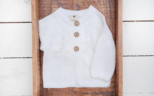 Mali Wear - Baby Girl Knit Sweater Cardigan Top buttoned dressy Olesya: 0-3m / White
