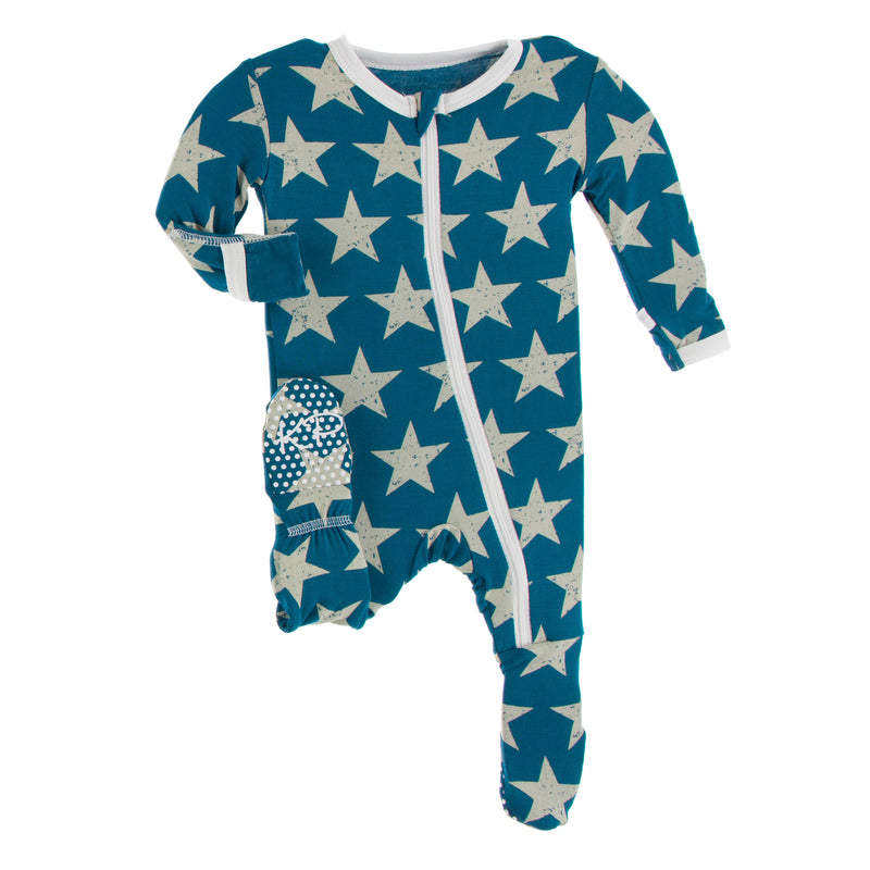 KicKee Pants - Bamboo Viscose Footie Sleeper - Vintage Stars: 0/3 Month