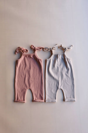 Axel & Rose - Tie Sleeve Ribbed Jumpsuit: 1-2T / Soft Pink