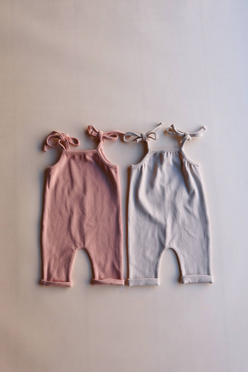 Axel & Rose - Tie Sleeve Ribbed Jumpsuit: Soft Pink