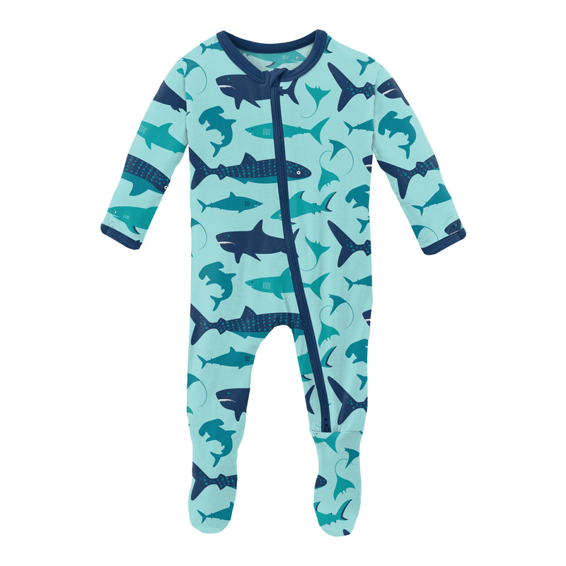 KicKee Pants - Bamboo Sleeper Footie (2-way Zipper) - Shark Week: Newborn