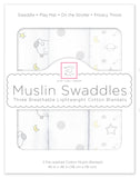 SwaddleDesigns - Muslin Swaddle Blankets (Set of 3), Little Lambs Goodnight