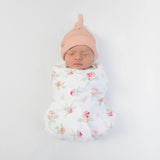 SwaddleDesigns - Peachy Pink Watercolor Floral Muslin Swaddle Blanket