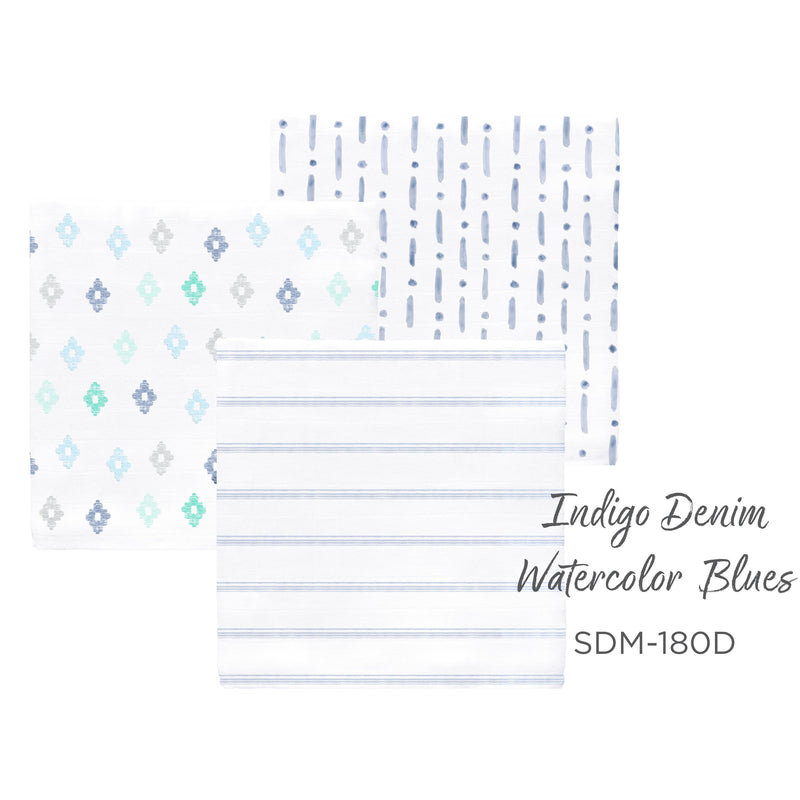 SwaddleDesigns - Muslin Swaddle Blankets (Set of 3), Indigo Denim