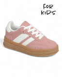 Kids Lace up Sneaker Shoes PINK WHITE