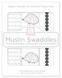 SwaddleDesigns - Muslin Swaddle Blankets (Set of 3), Hedgehog & Bumpkin