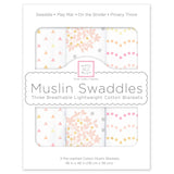 SwaddleDesigns - Muslin Swaddle Blankets (Set of 3), Floral with Gold Shimmer