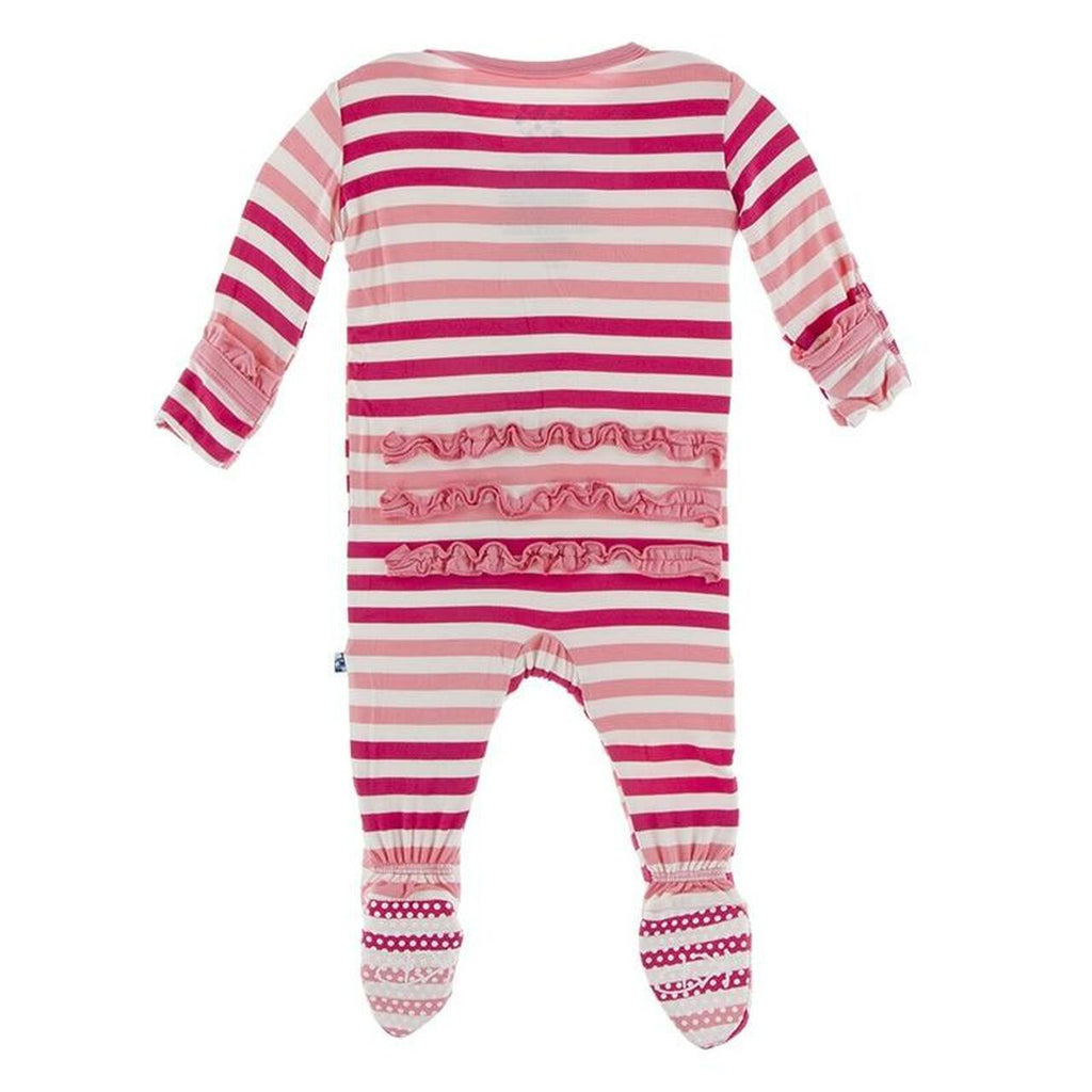 Classic Ruffle Footie with Zipper Forest Fruit Stripe