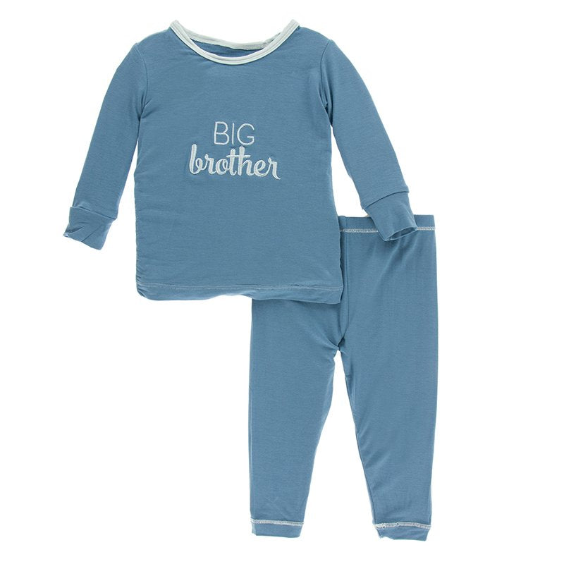 Holiday Long Sleeve Appliqué Pajama Set in Blue Moon Big Brother
