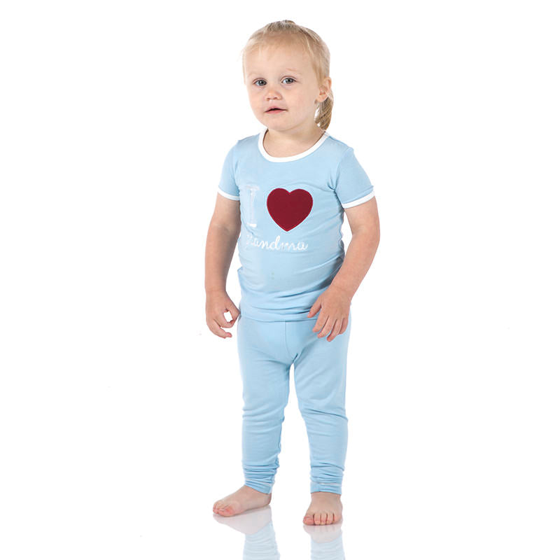I <3 Grandma Short Sleeve Appliqué Pajama Set in Pond
