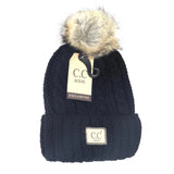 KIDS Cable Ribbed Fur Pom C.C Beanie