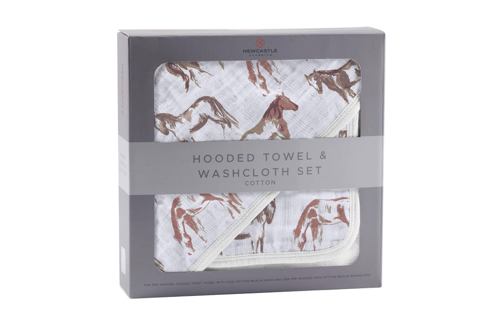 Wild Horses Hooded Bamboo Towel and Washcloth Set